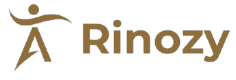 The Rinozy brand logo in a warm brown color, featuring a stylized figure and the word 'Rinozy' on a solid white background.